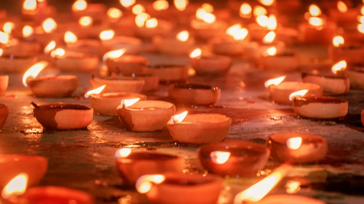 Home decorated with lights and flowers for Diwali
